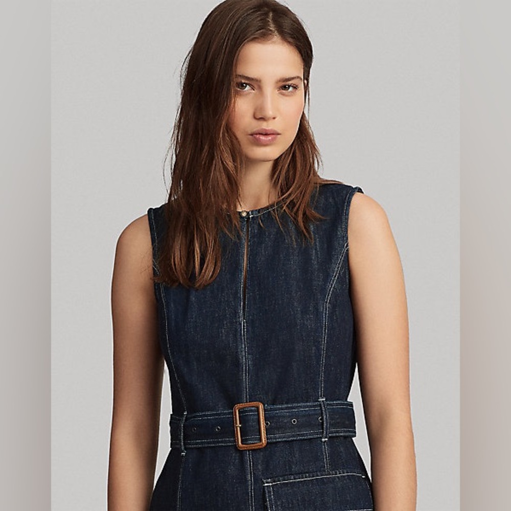 Polo Ralph Lauren Denim Fit and Flare Dress in Dark Indigo Women’s Size 12 - Picture 3 of 15